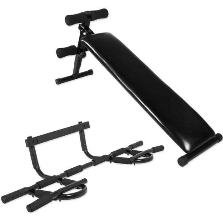 GORILLA SPORTS Set Buikspierbank met Optrekstang - Sit ups - Pull ups - Zwart