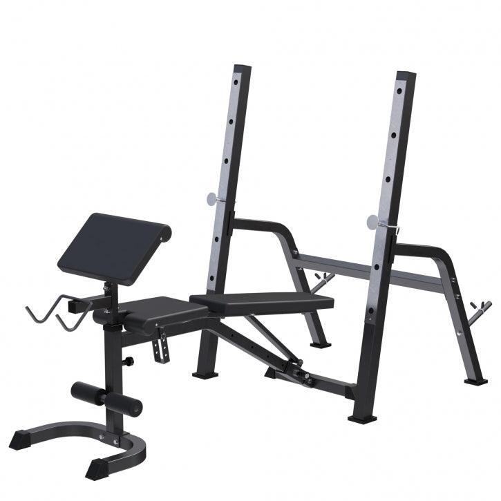 GORILLA SPORTS Halterbank met Squat Rack - Haltersteunen met 6 standen - Zwart
