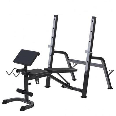 Halterbank met squat rack - haltersteunen met 6 standen - zwart
