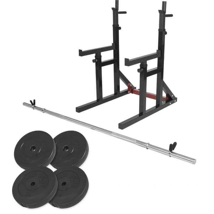 SQUAT RACK AVEC BARRE LONGUE DE 170CM ET 2x5KG ET 2x10KG DES POIDS| MUSCULATION
