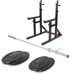 SQUAT RACK AVEC BARRE LONGUE DE 218CM ET 2x5KG ET 2x10KG DES POIDS| MUSCULATION