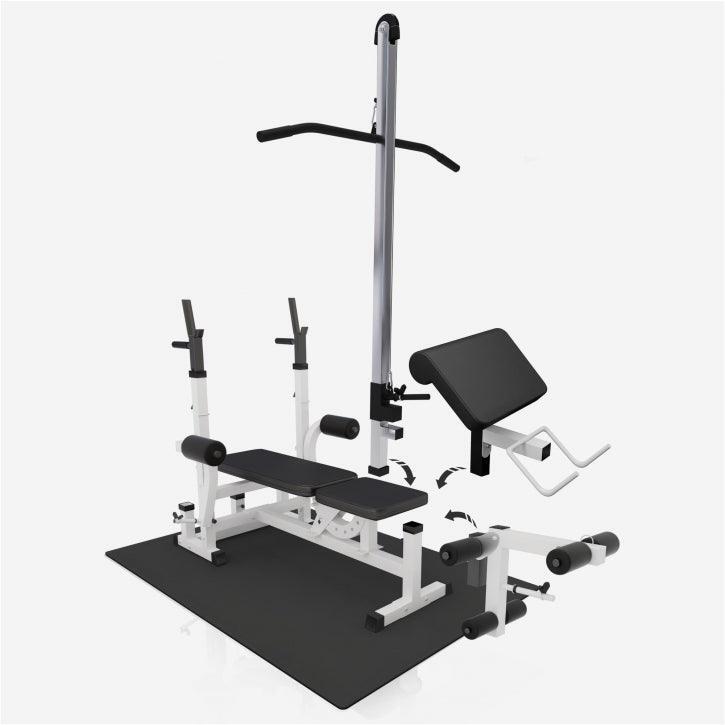 Fitnessbank Wit Met Gewichten 100 kg - Lat Pulley - Puzzelmat - Complete Set 6/7