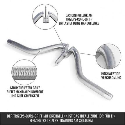 BARRE TRICEPS CURL AVEC ÉLÉMENT D'ATTACHE | ACCESSOIRE MUSCULATION