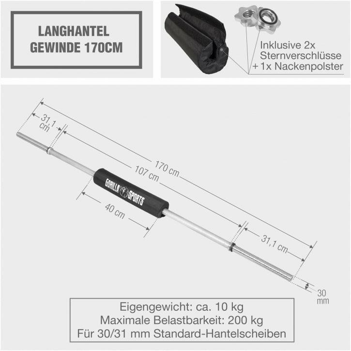Kit Barra Musculación con Almohadilla Gorilla Sports Comada/Negro 170 cm 4/6