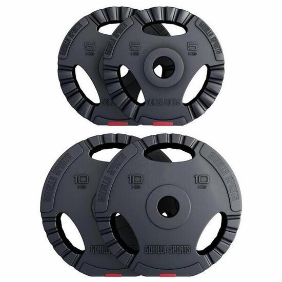 Lot de disques en plastique de 2 x 5 KG et 2 x 10 KG avec poignées (poids grip)