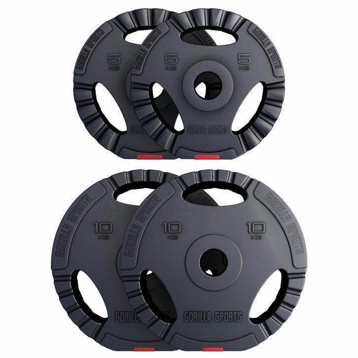 Gorilla Sports - Lot De Disques En Plastique De 2 X 5 Kg Et 2 X 10 Kg Avec Poignées (poids Grip) - Poids De Musculation - Noir|rouge - Decathlon