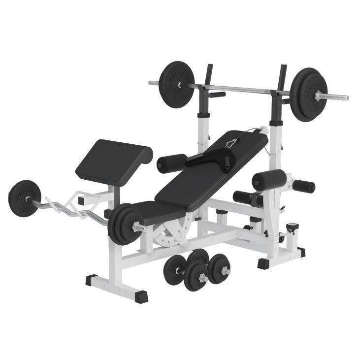 Banc de musculation universel GS005 + set d´haltères de 108 KG (haltère long, ha 7/7