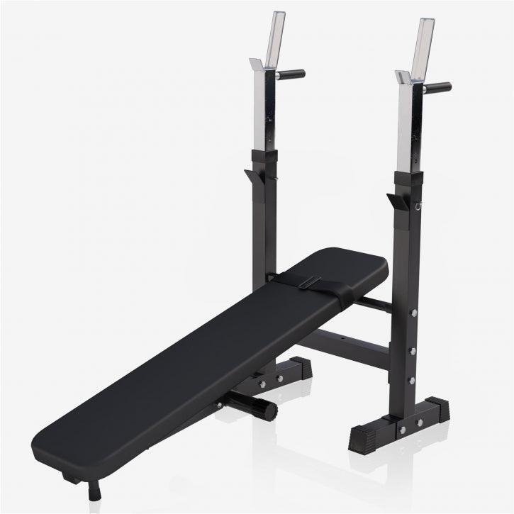 Banco Musculación y Pesas Gorilla Sports Negro Plegable con Rack para Barra 5/7