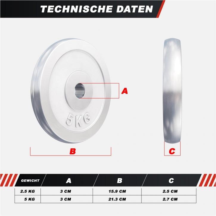 8 DISQUES DE POIDS CHROMÉS | DIAMETRE 31 MM | MUSCULATION | 4x5KG ET 4x2,5KG 6/7