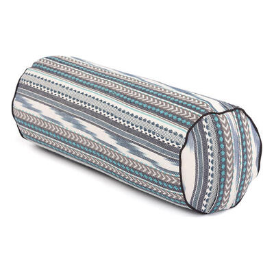 Yoga-Bolster (rund). Ikat-Webstoff. schwarz-weiß-blau gem.. Dinkelhülsen