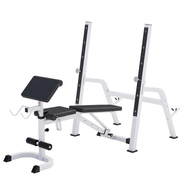 GORILLA SPORTS Halterbank met Squat Rack - Haltersteunen met 6 standen - Wit