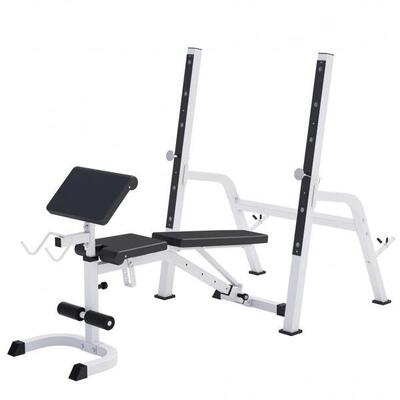 Halterbank met squat rack - haltersteunen met 6 standen - wit