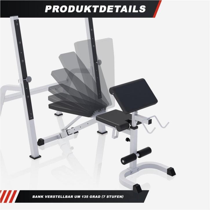 Halterbank met Squat Rack - Haltersteunen met 6 standen - Wit 6/7