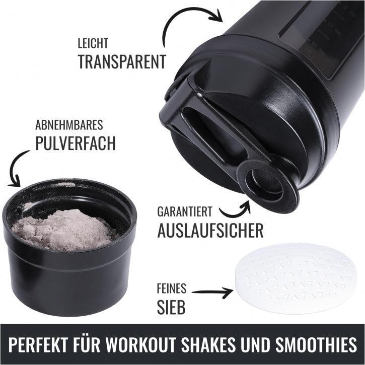 GORILLA SPORTS Shakebeker - Shaker - Met Poeder Opslag - 500 ml - Zwart