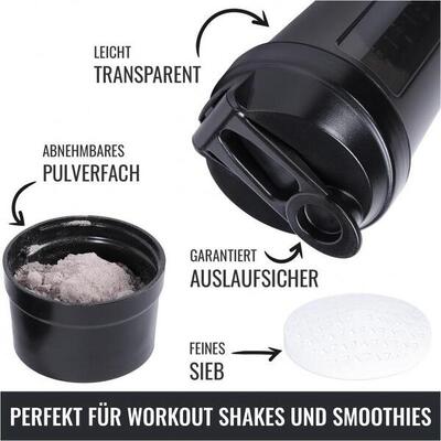 Gorilla Sports Protein Shaker 500 ml mit Pulverfach schwarz und rot