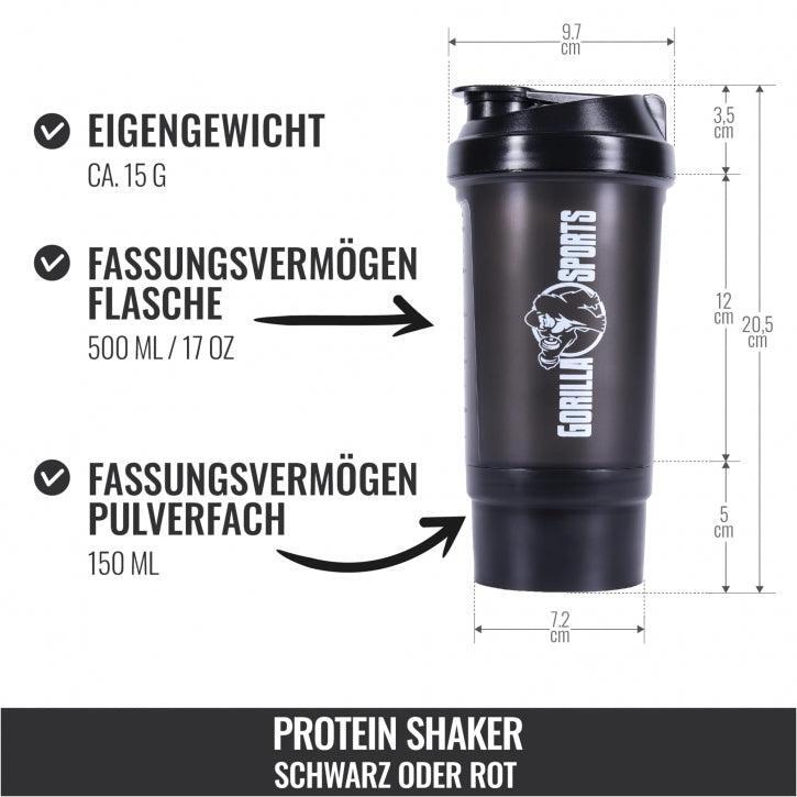 Shakebeker - Shaker - Met Poeder Opslag - 500 ml - Zwart