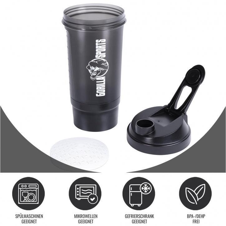 Shakebeker - Shaker - Met Poeder Opslag - 500 ml - Zwart 9/11