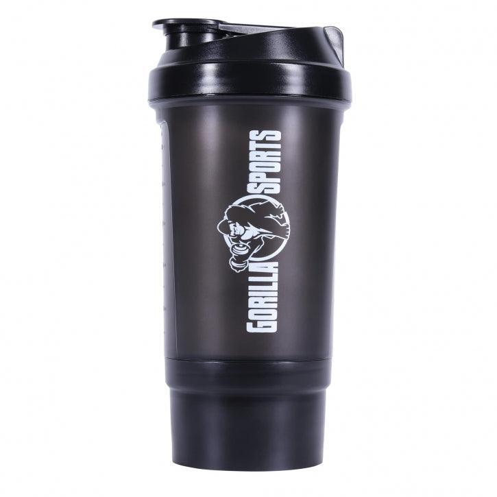 GORILLA SPORTS Shakebeker - Shaker - Met Poeder Opslag - 500 ml - Zwart