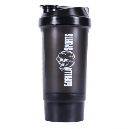 Gorilla Sports Protein Shaker 500 ml mit Pulverfach schwarz und rot