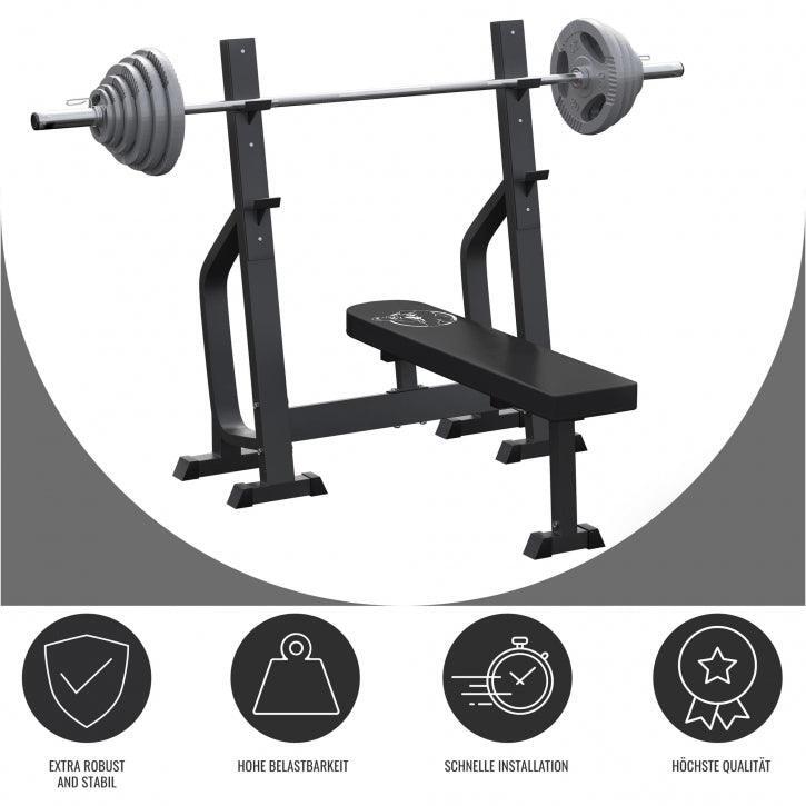 Vlakke halterbank met 130 kg olympische halter 10/15