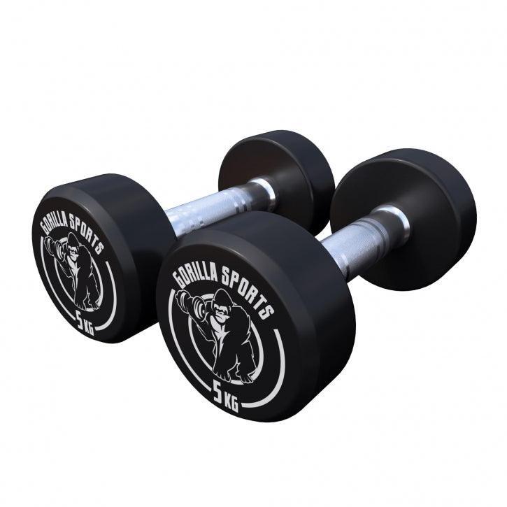 GORILLA SPORTS Jednoruční gumované činky 2 x 5 kg pro domácí fitness