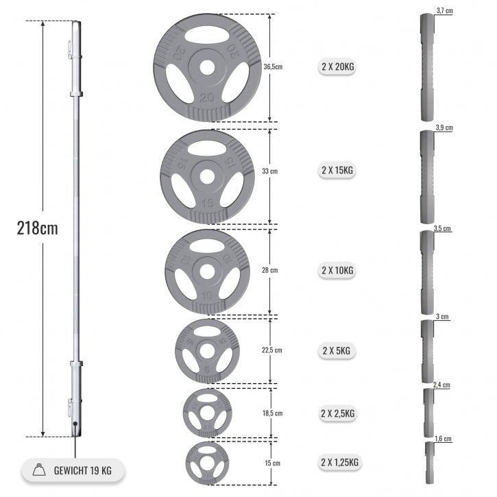 Vlakke halterbank met 130 kg olympische halter 11/15