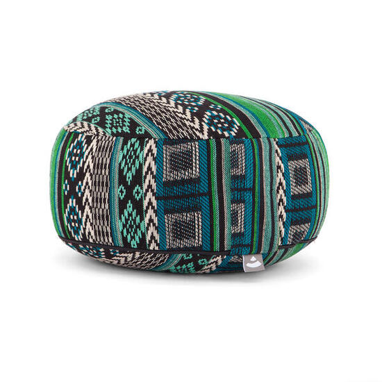 Meditationskissen RONDO Jacquard-Webstoff, schwarz-weiß-grün gem., Dinkel