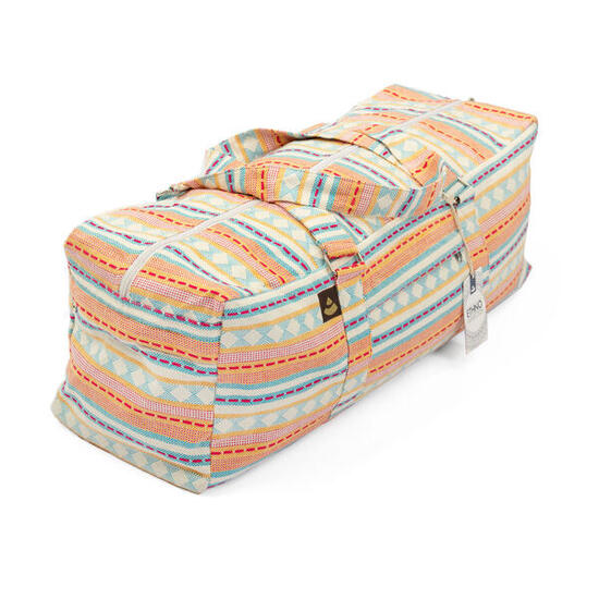 Collection ETHNO : sac de yoga en tissu jacquard, motif abricot et bleu clair
