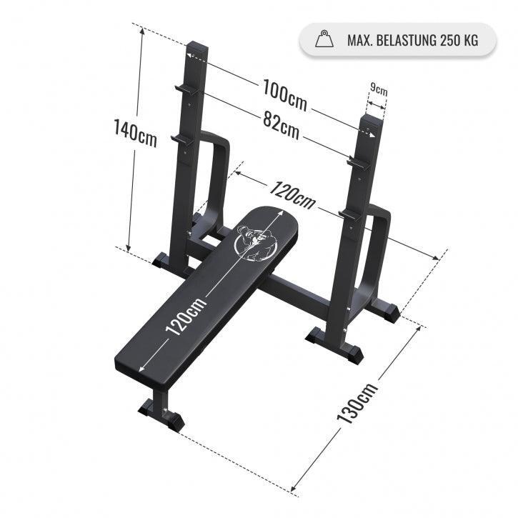 Vlakke halterbank met 130 kg olympische halter 8/15