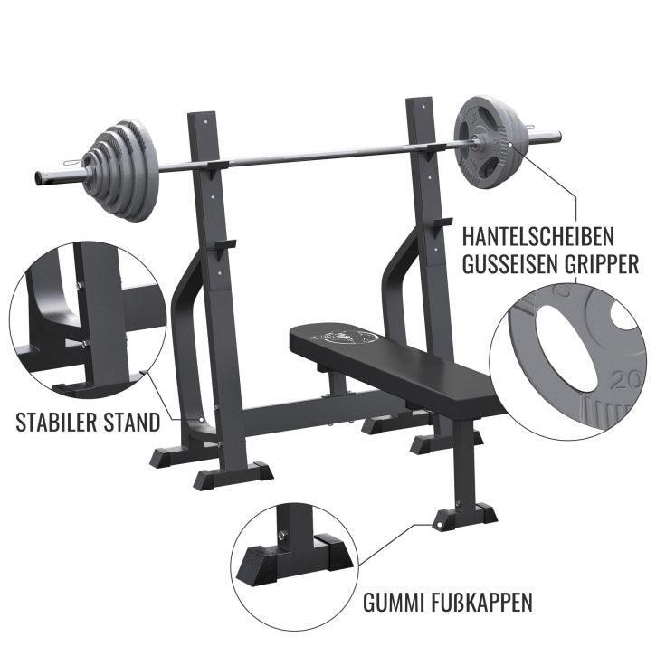 Vlakke halterbank met 130 kg olympische halter 9/15