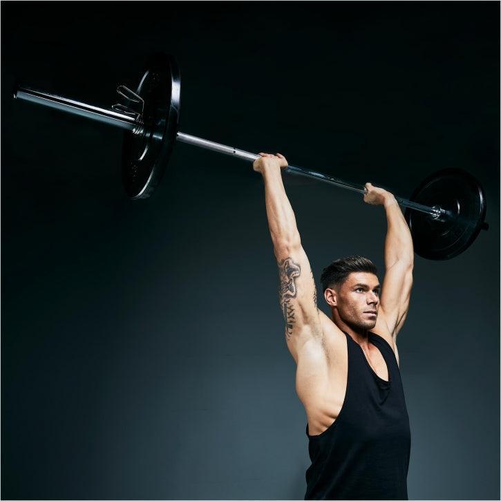 BARRE OLYMPIQUE 218 CM | DIAMETRE 50MM | MUSCULATION | 2 STOPS DISQUES A RESSORT 6/7