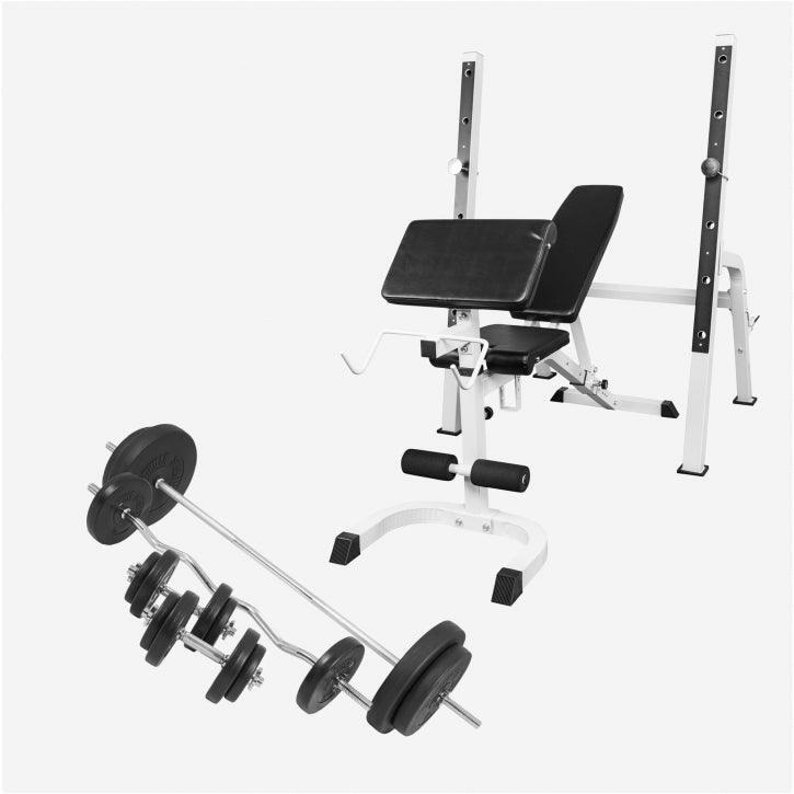 Gorilla Sports - Banc De Musculation Complet - Set Haltères & Barres, Réglable, Pliable,max 280kg - Banc De Musculation - Blanc - Taille Unique - Decathlon