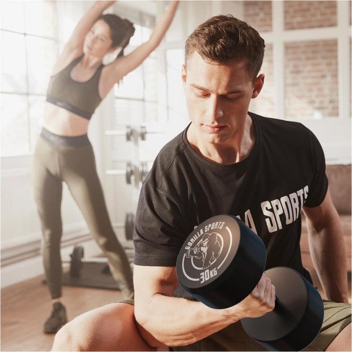 Gorilla Sports Dumbell - 30 kg - Gietijzer (rubber coating) - Met logo 5/7