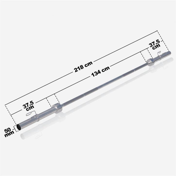 BARRE OLYMPIQUE 218 CM | DIAMETRE 50MM | MUSCULATION | 2 STOPS DISQUES A RESSORT 5/7