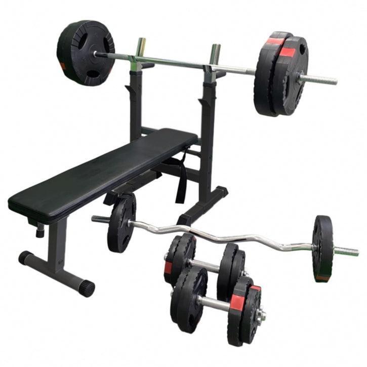 GORILLA SPORTS Halterbank Zwart met 100 kg Halterset - Fitnessbank - Halter met gewichten -