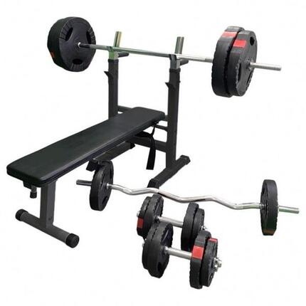 Banc de musculation plat avec set d'haltères 100 KG