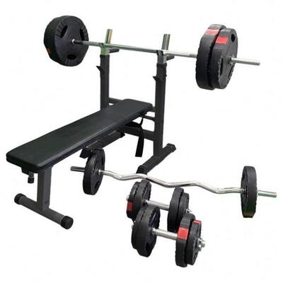 Halterbank zwart met 100 kg halterset - fitnessbank - halter met gewichten -