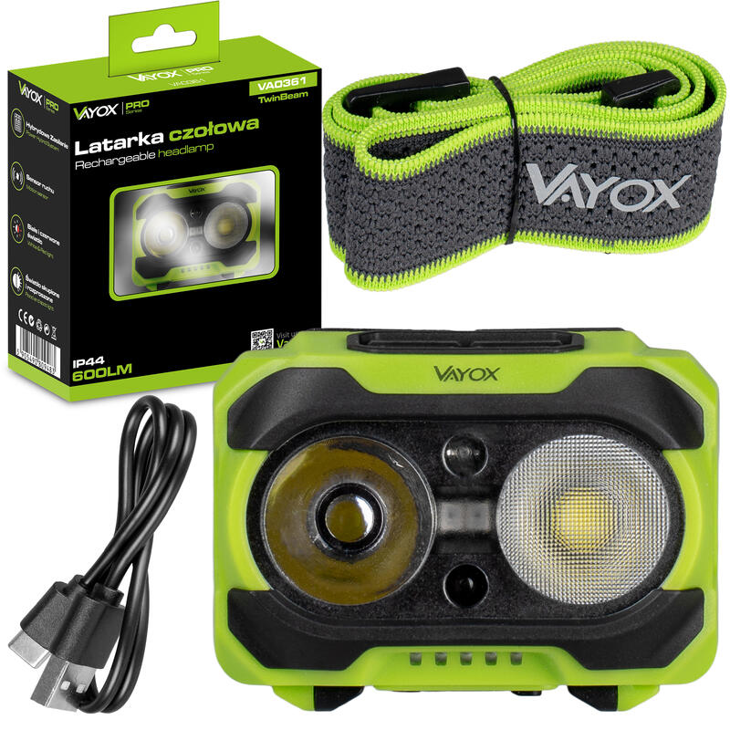 Latarka czołowa Vayox VA0361 TwinBeam 600lm akumulatorowa USB-C