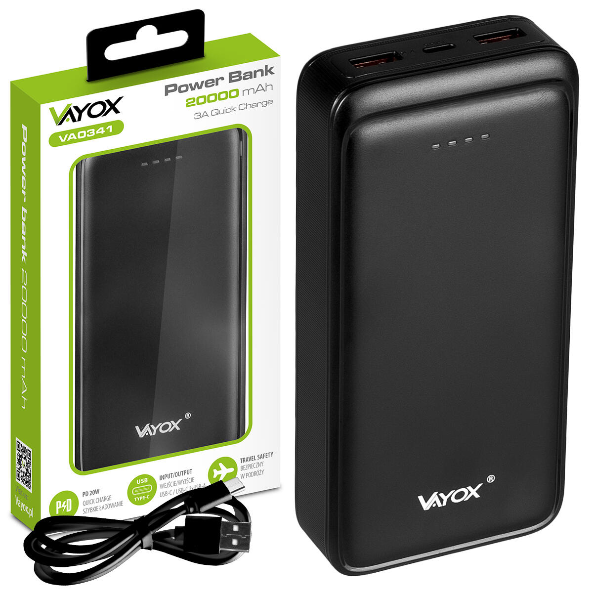 Powerbank Vayox VA0341 20000mAh 20W 2xUSB USB-C 7/7