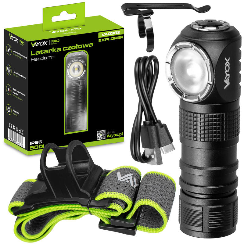 Fejlámpa Vayox VA0362 Explorer 500lm alumínium akkumulátoros USB-C