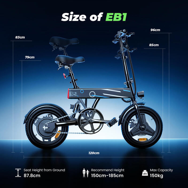 Vélo électrique iScooter EB1 36 V 7,8 Ah avec pneus de 14 pouces