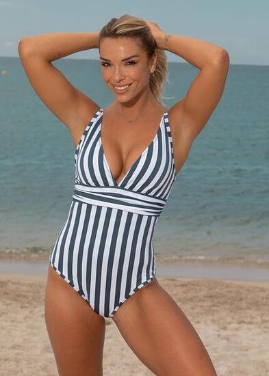 Maillot de Bain Menstruel 1 Pièce Sculptant ｜ Marin ｜ Flux Léger à Abondant