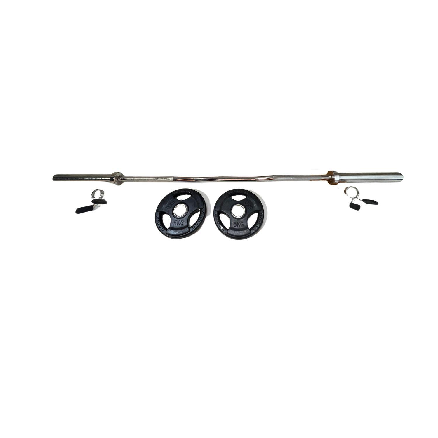 CONJUNTO BARRA OLÍMPICA CURL Z + 2 DISCOS TRIGRIP 5KG + MOLAS 2/4