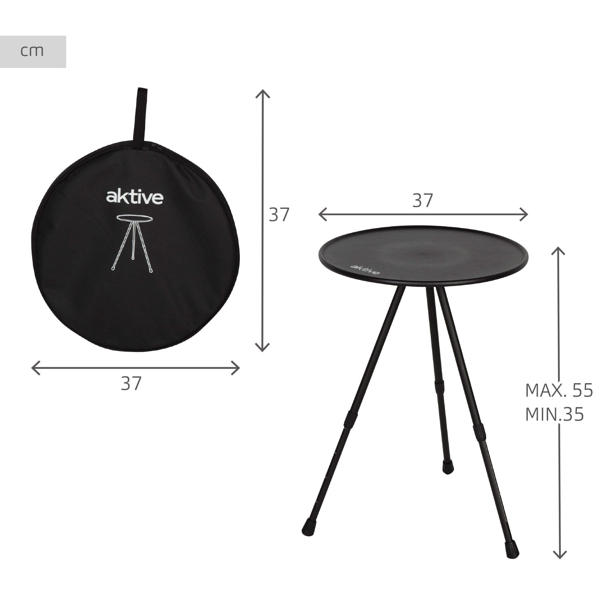 Aktive Table de camping pliante ronde noire, légère et compacte 4/7