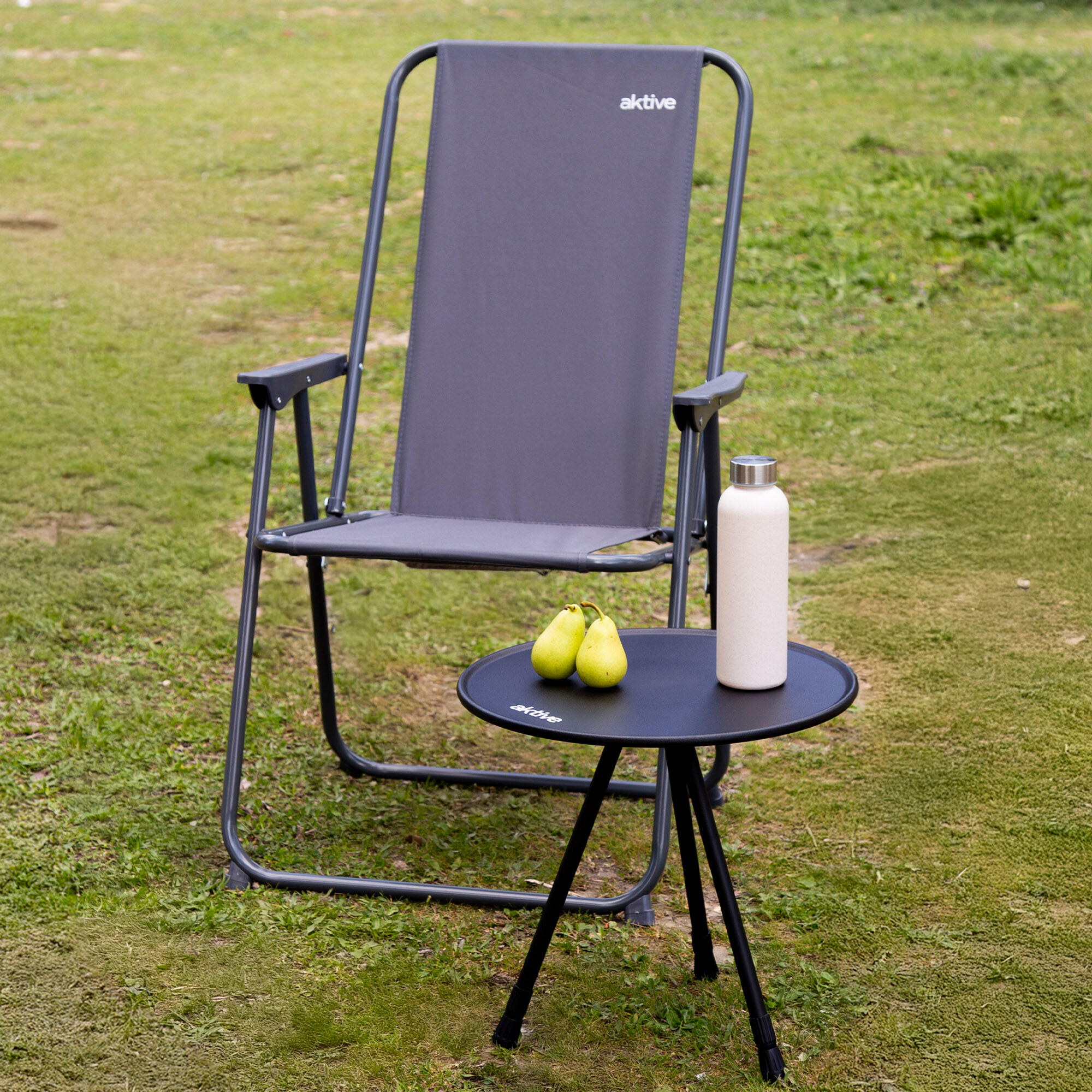 Aktive Table de camping pliante ronde noire, légère et compacte 2/7