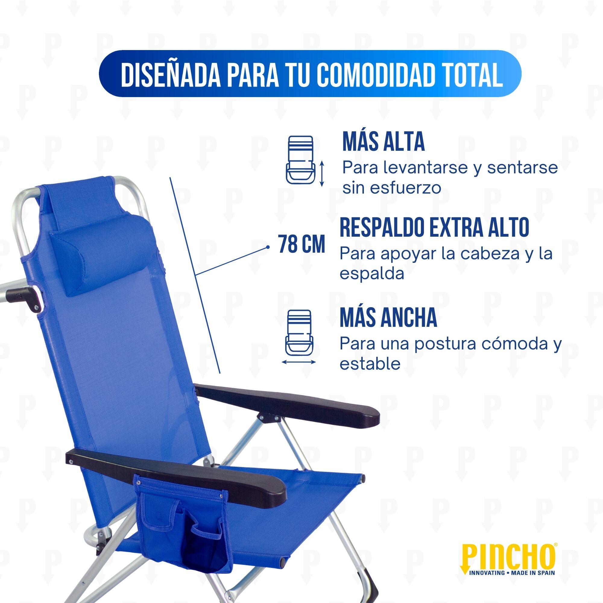 Pack 2 Sillas altas de Playa/Camping Plegable, 5 Pos, Altura del Asiento 29,5cm 7/7