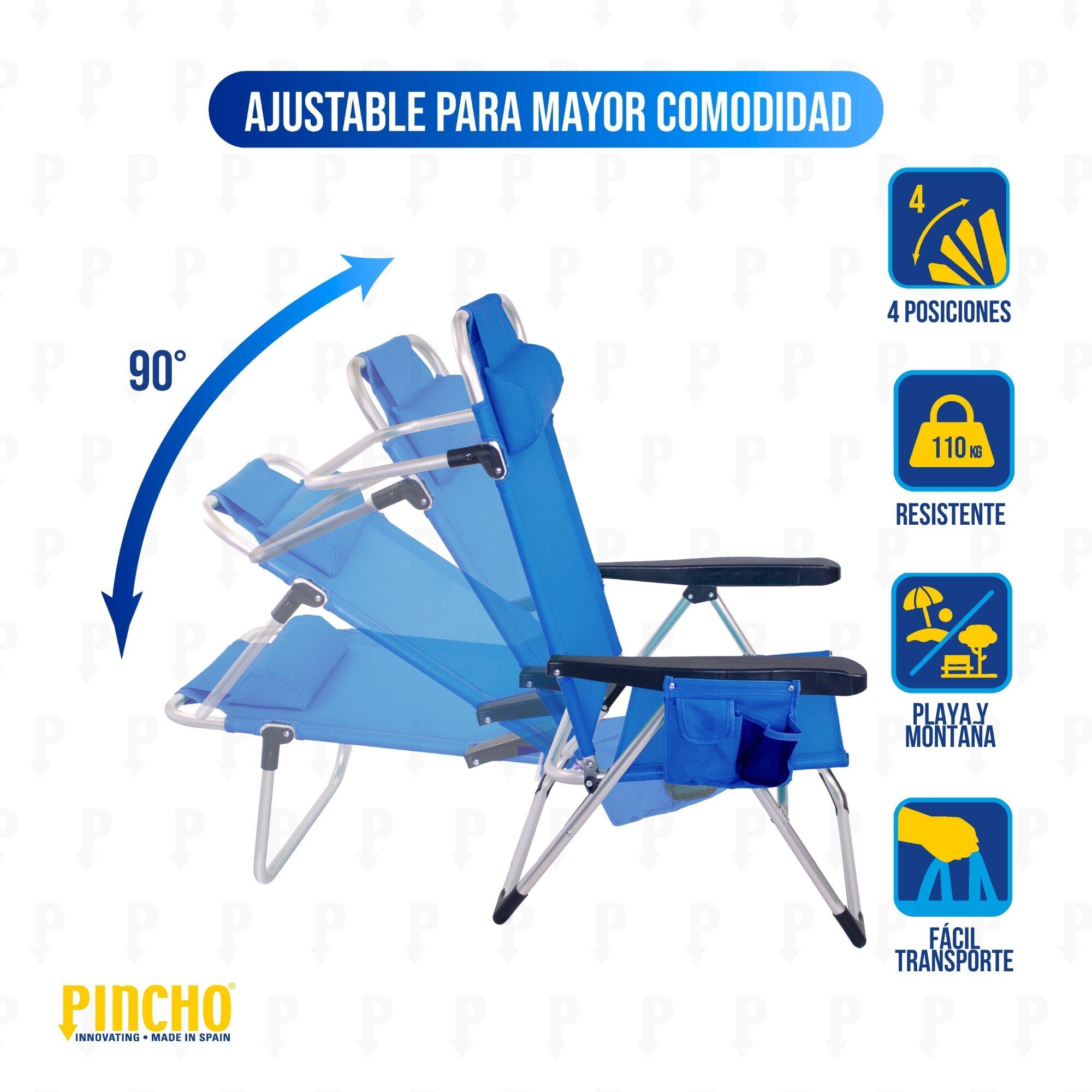 Pack 2 Sillas altas de Playa/Camping Plegable, 5 Pos, Altura del Asiento 29,5cm 2/7