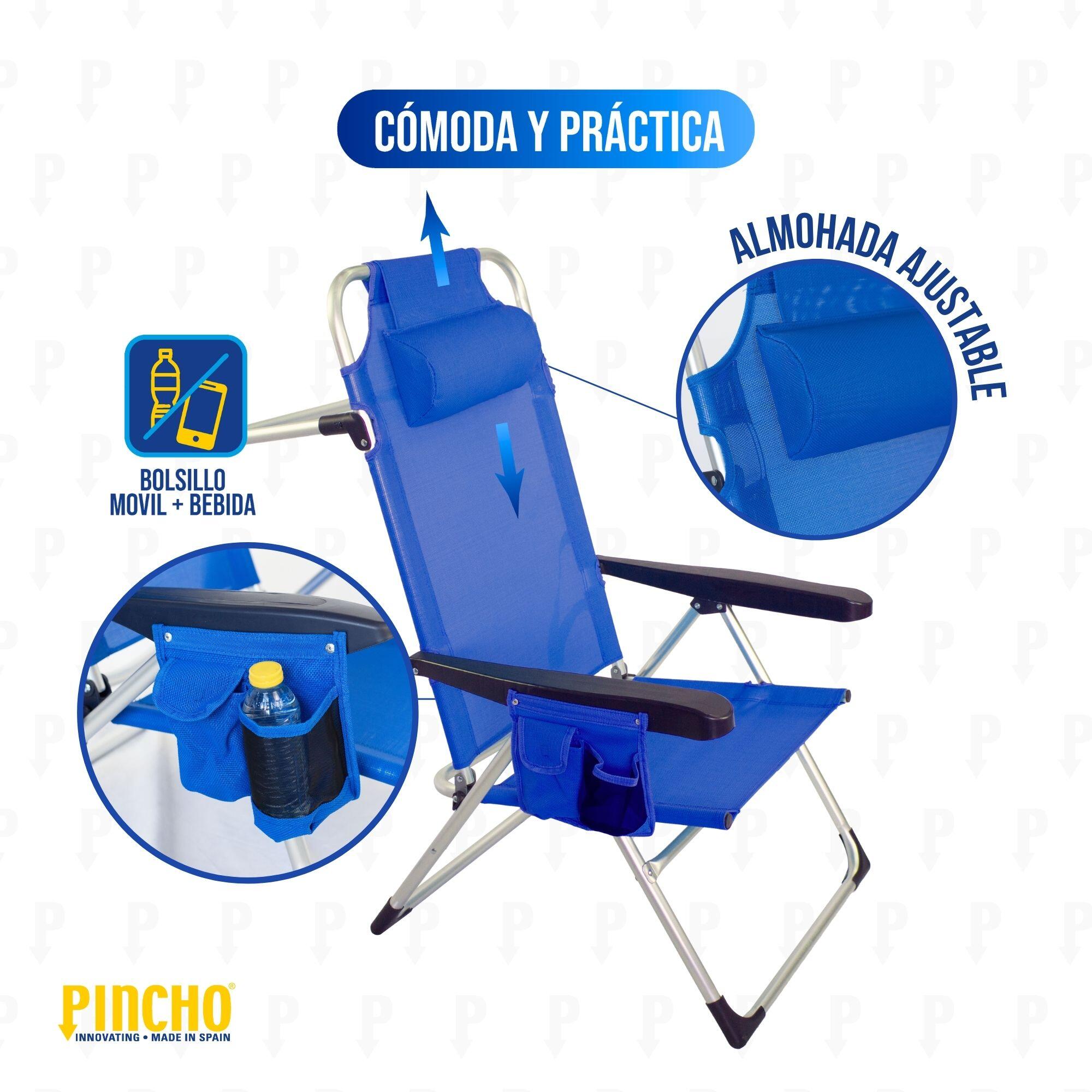 Pack 2 Sillas altas de Playa/Camping Plegable, 5 Pos, Altura del Asiento 29,5cm 5/7