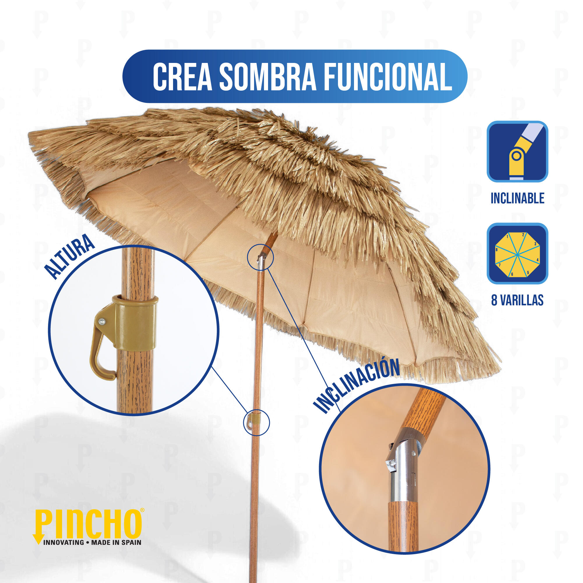 Sombrilla terraza exterior 200cm, fibra de vidrio, tela poliester + PP 4/7