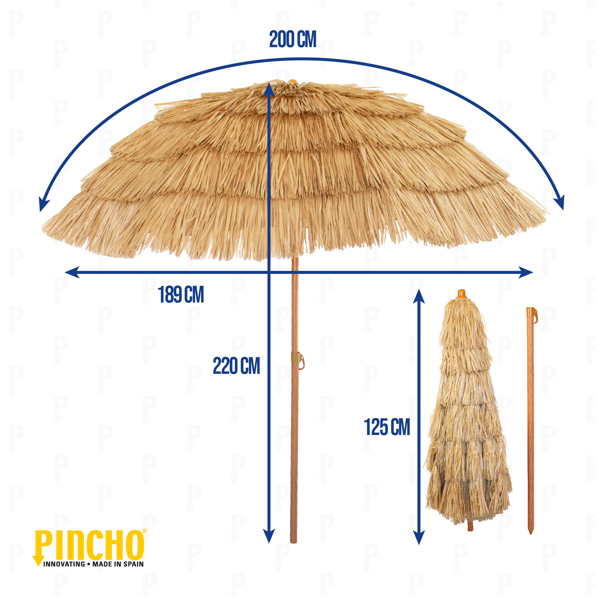 Sombrilla terraza exterior 200cm, fibra de vidrio, tela poliester + PP 7/7